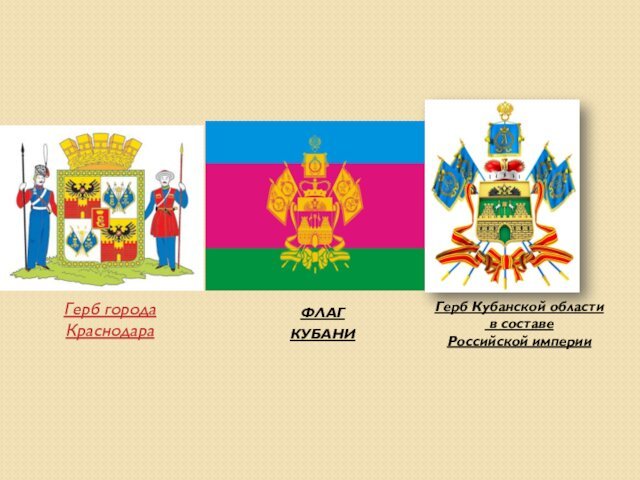 Флаг  КубаниГерб Кубанской области в составе Российской империиГерб городаКраснодара
