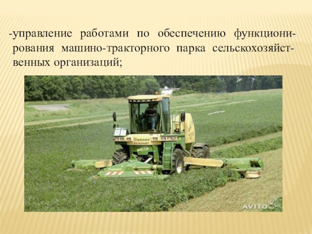 управление работами по обеспечению функциони-рования машино-тракторного парка сельскохозяйст-венных организаций;