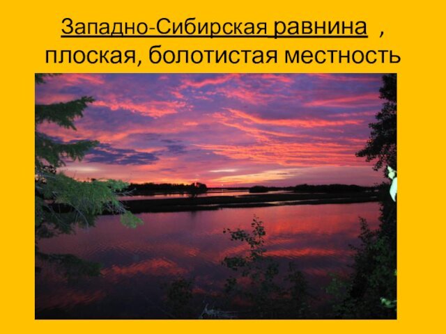 Западно-Сибирская равнина ,         плоская, болотистая местность