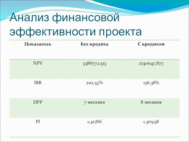 Анализ финансовой эффективности проекта