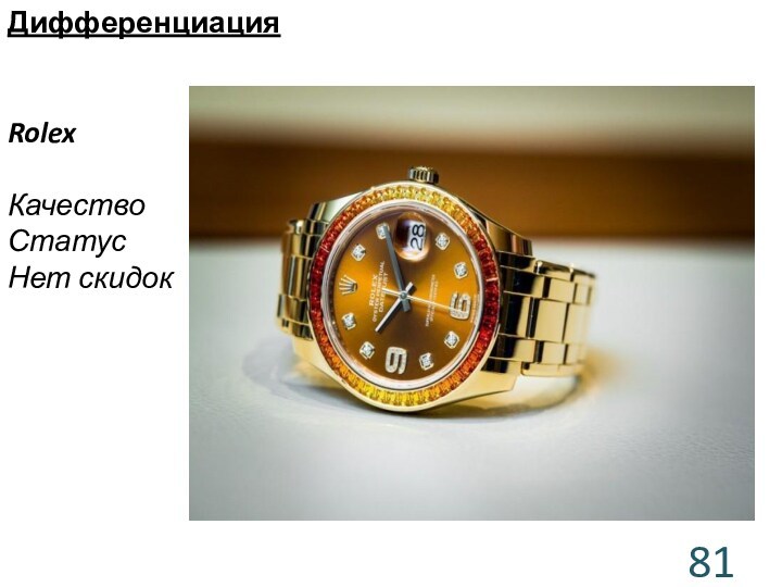 ДифференциацияRolex КачествоСтатусНет скидок