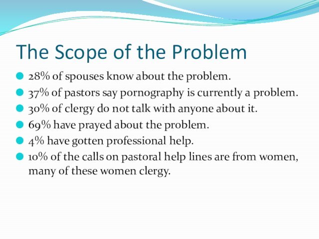 The Scope of the Problem28% of spouses know about the problem.37% of