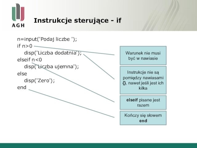 Obliczenia W Matlabie Operatory Instrukcje Sterujące Operacje Bitowe презентация доклад 8530