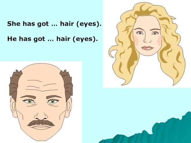 She has got … hair (eyes).He has got … hair (eyes).