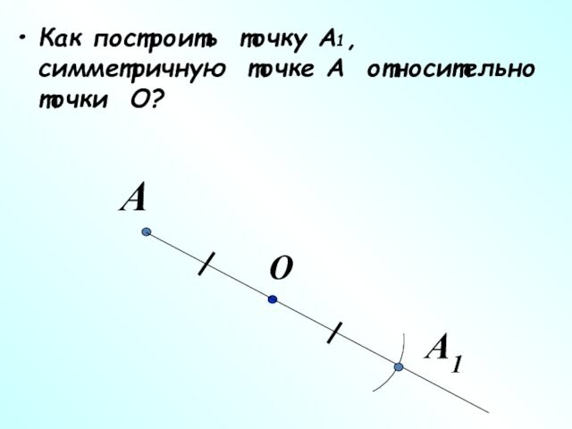 Как построить точку А1, симметричную точке А относительно точки О? ОАА1
