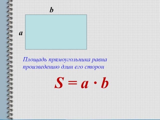 аbПлощадь прямоугольника равна произведению длин его сторонS = a · b