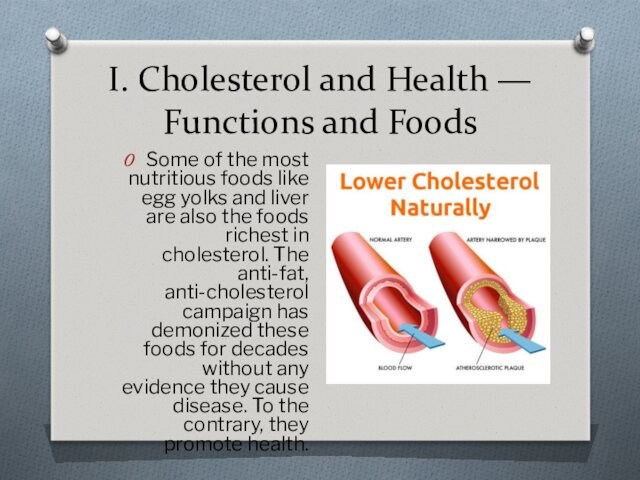 I. Cholesterol and Health — Functions and Foods Some of the most nutritious foods like