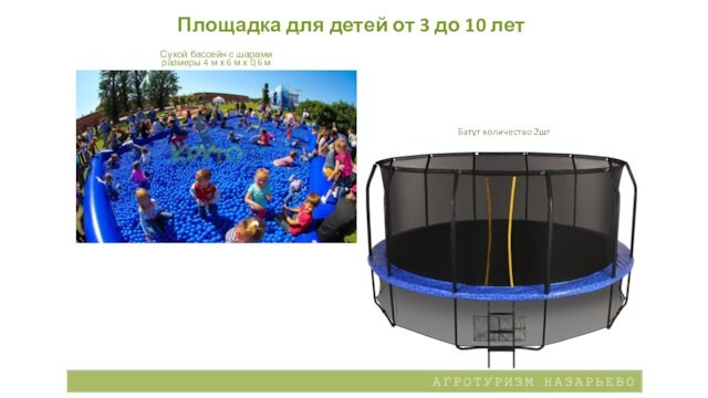 Площадка для детей от 3 до 10 летСухой бассейн с шарами размеры 4 м х