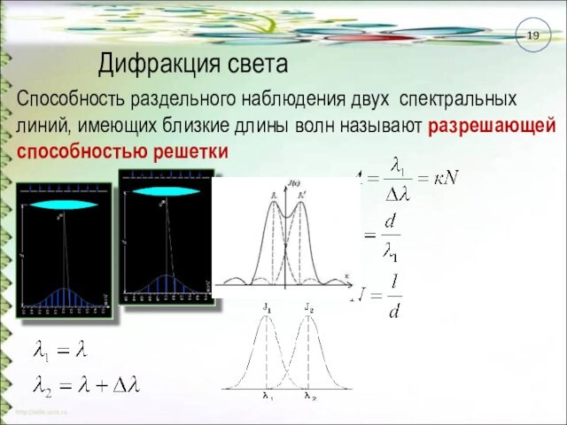 Способность раздельного наблюдения двух спектральных линий, имеющих близкие длины волн называют разрешающей способностью решетки