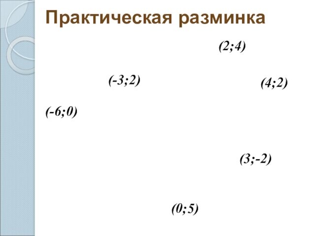 Практическая разминка(-3;2)(2;4)(4;2)(3;-2)(0;5)(-6;0)