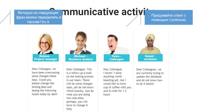 01 Communicative activity Придумайте ответ с помощью Conitionals  Которую из следующих фраз можно переделать