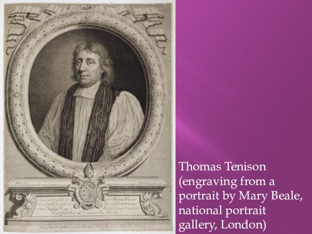 Thomas Tenison (engraving from a portrait by Mary Beale, national portrait gallery, London)