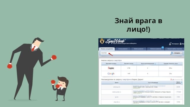 Знай врага в лицо!)   SEO-анализ конкурентов в Яндекс и Гугл
