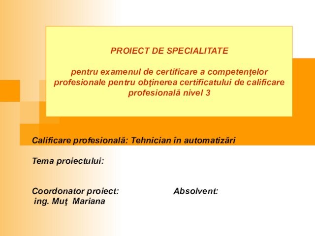 Proiect de specialitate pentru examenul de certificare