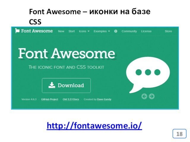 Font Awesome – иконки на базе CSShttp://fontawesome.io/