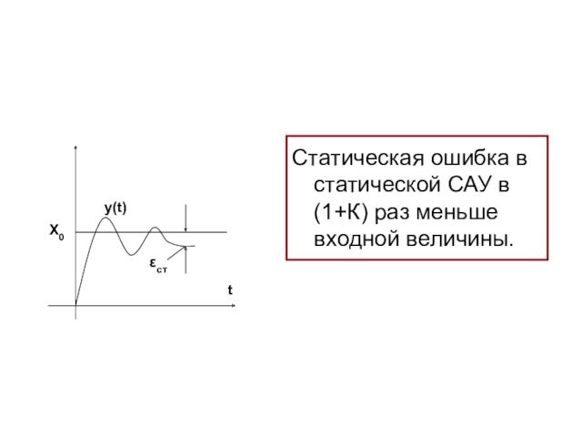 Статическая ошибка в статической САУ в (1+К) раз меньше входной величины.