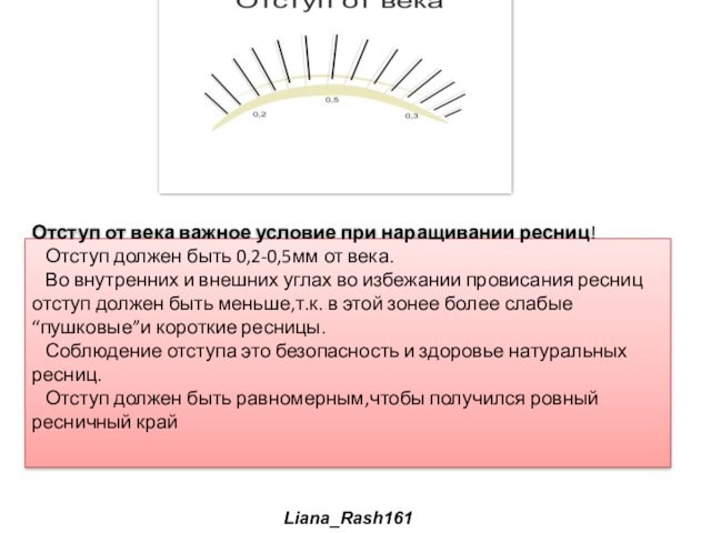 Отступ от века важное условие при наращивании ресниц!
  Отступ должен быть 0,2-0,5мм от века.