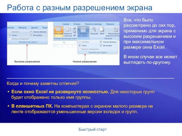 Быстрый стартРабота с разным разрешением экранаВсе, что было рассмотрено до сих пор, применимо для экрана