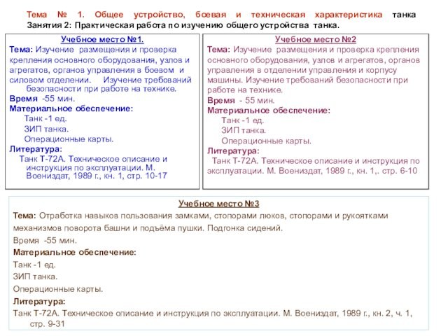 Тема № 1. Общее устройство, боевая и техническая характеристика танка 
 Занятия 2: Практическая работа