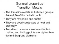 General properties Transition Metals