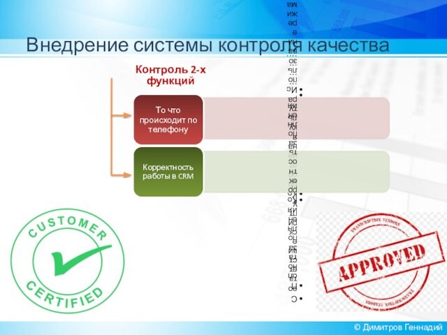 Внедрение системы контроля качества© Димитров ГеннадийКонтроль 2-х функций