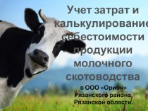Учет затрат и калькулирование себестоимости продукции, молочного скотоводства в ООО Орион Рязанского района