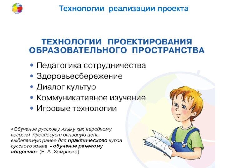 Технологии реализации проекта «Обучение русскому языку как неродному сегодня преследует основную цель, выделяемую ранее для
