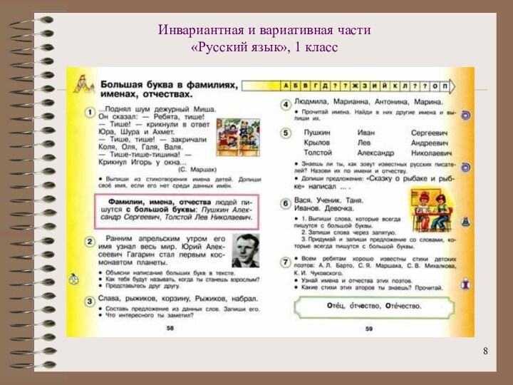 Инвариантная и вариативная части «Русский язык», 1 класс