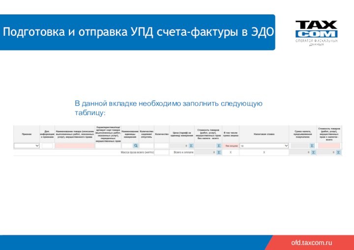 2018 2019    ofd.taxcom.ru В данной вкладке необходимо заполнить следующую таблицу: