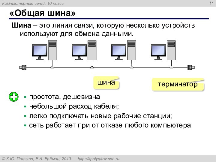 «Общая шина» Шина – это линия связи, которую несколько устройств используют для обмена данными.