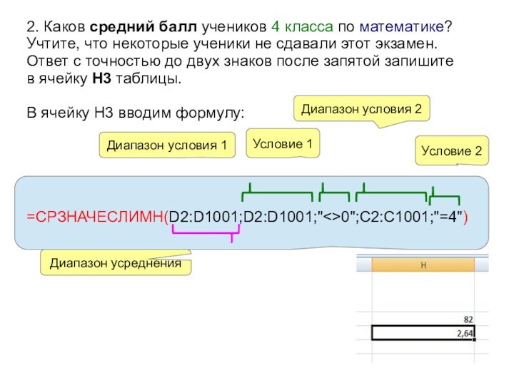 2. Каков средний балл учеников 4 класса по математике? Учтите, что некоторые ученики не сдавали