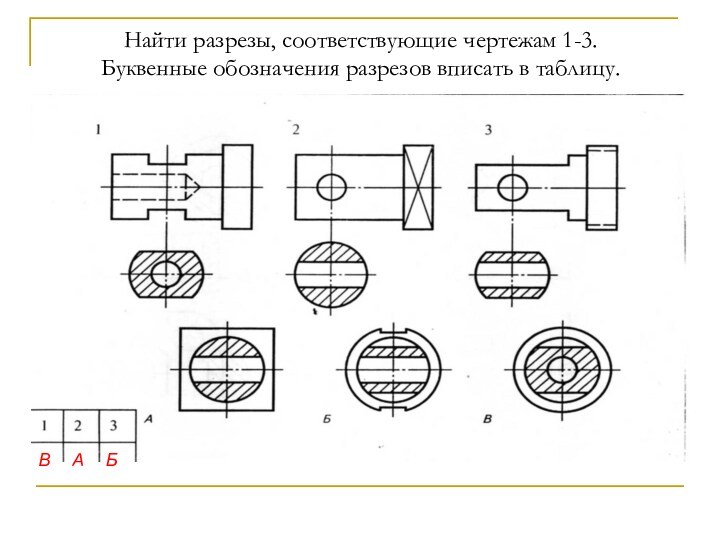 Вариант 1 напишите буквенные обозначения сечений соответствующих чертежам