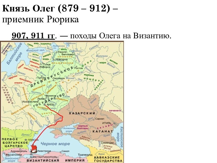 Походы Олега. Походы Олега на Византию. Формирование древнерусского государства. Внешняя политика русских князей в 879 945 гг.