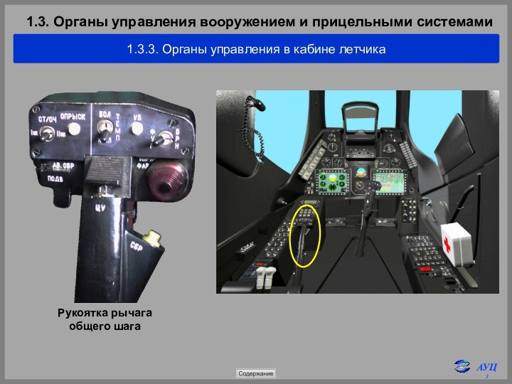 1.3. Органы управления вооружением и прицельными системами1.3.3. Органы управления в кабине летчикаРукоятка рычага общего шага