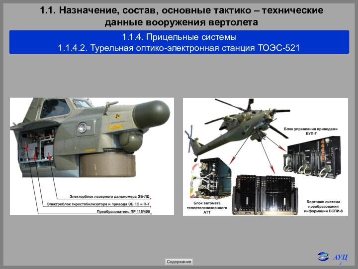 1.1. Назначение, состав, основные тактико – технические 
 данные вооружения вертолета1.1.4. Прицельные системы1.1.4.2. Турельная оптико-электронная