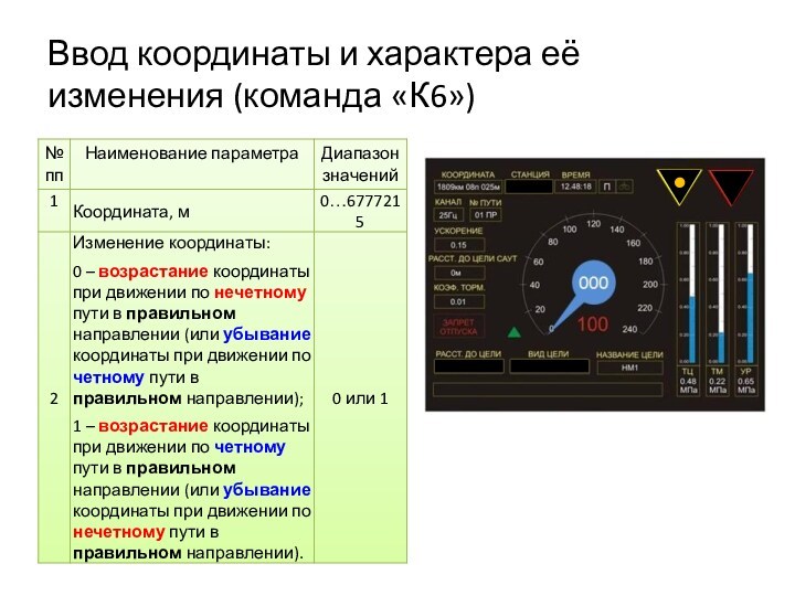 Ввод координаты и характера её изменения (команда «К6»)