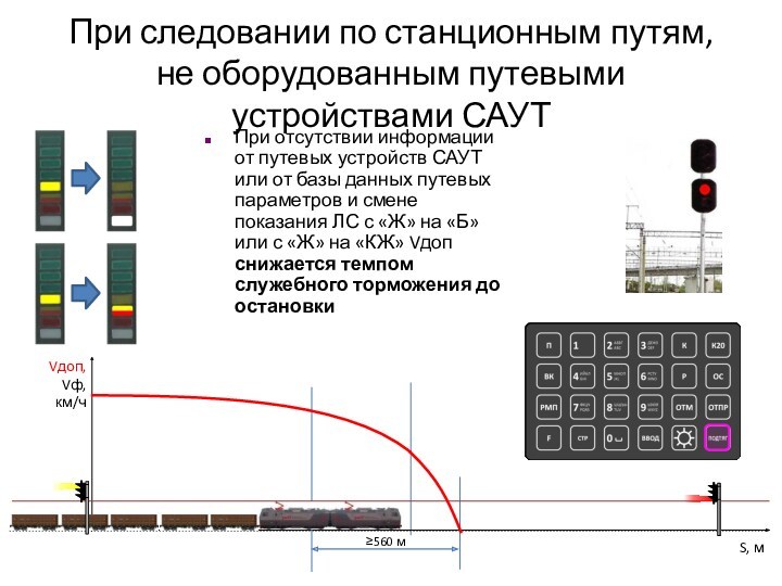 При следовании по станционным путям, не оборудованным путевыми устройствами САУТПри отсутствии информации от путевых устройств