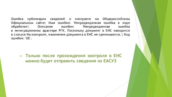 Ошибка публикации сведений о контракте на Общероссийском Официальном сайте: Имя ошибки: 'Непредвиденная ошибка в ходе