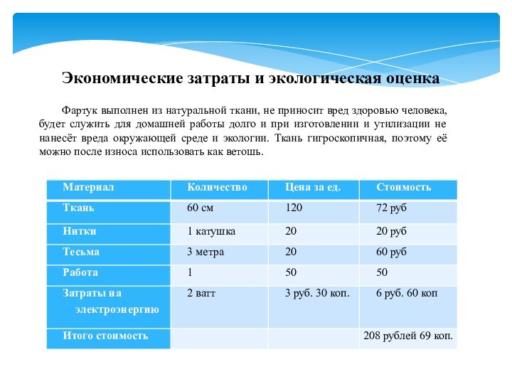 Экономическая оценка проекта по технологии