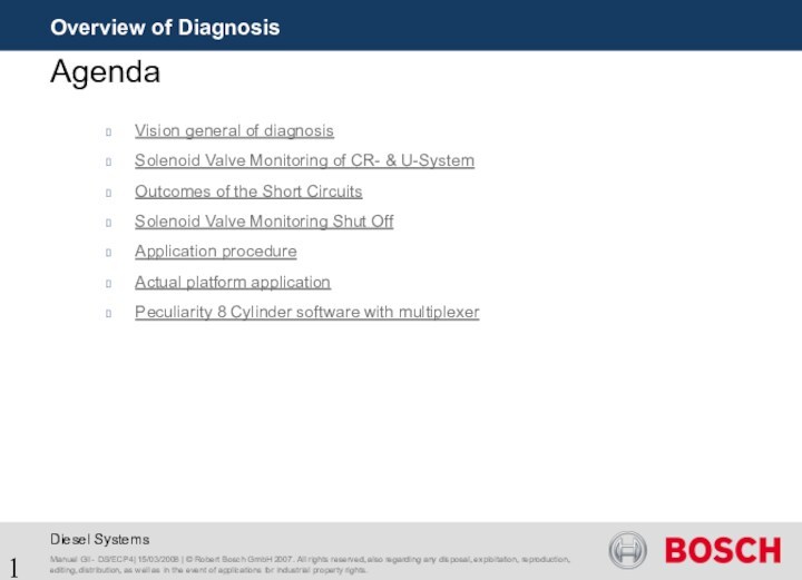 Agenda. Overview of Diagnosis