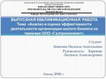 Анализ и оценка эффективности деятельности организации малого бизнеса на примере ООО Газпроминвест