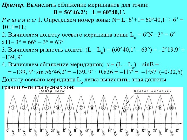 Пример расчета связей. Сближение меридианов.