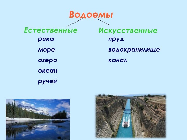 Водоемы естественные и искусственные схема